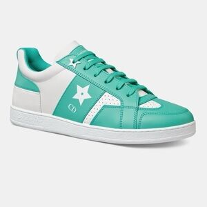Dior DIORIVIERA DIOR STAR SNEAKER White and Aquamarina Calfskin